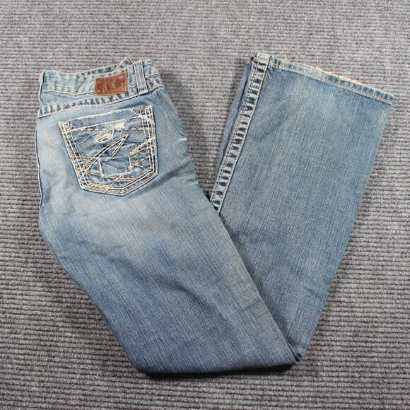BKE Jeans Womens 27x31 Blue Stella Bootcut Distressed Embroidered - Picture 1 of 9